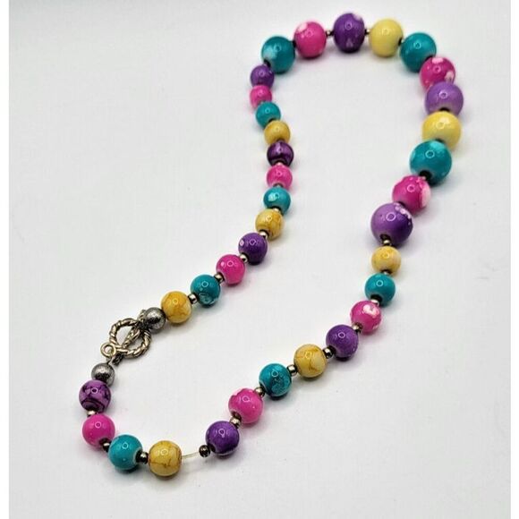 Vintage Bright Graduated Ceramic Enamel Beaded Necklace 17.5in - Picture 5 of 5